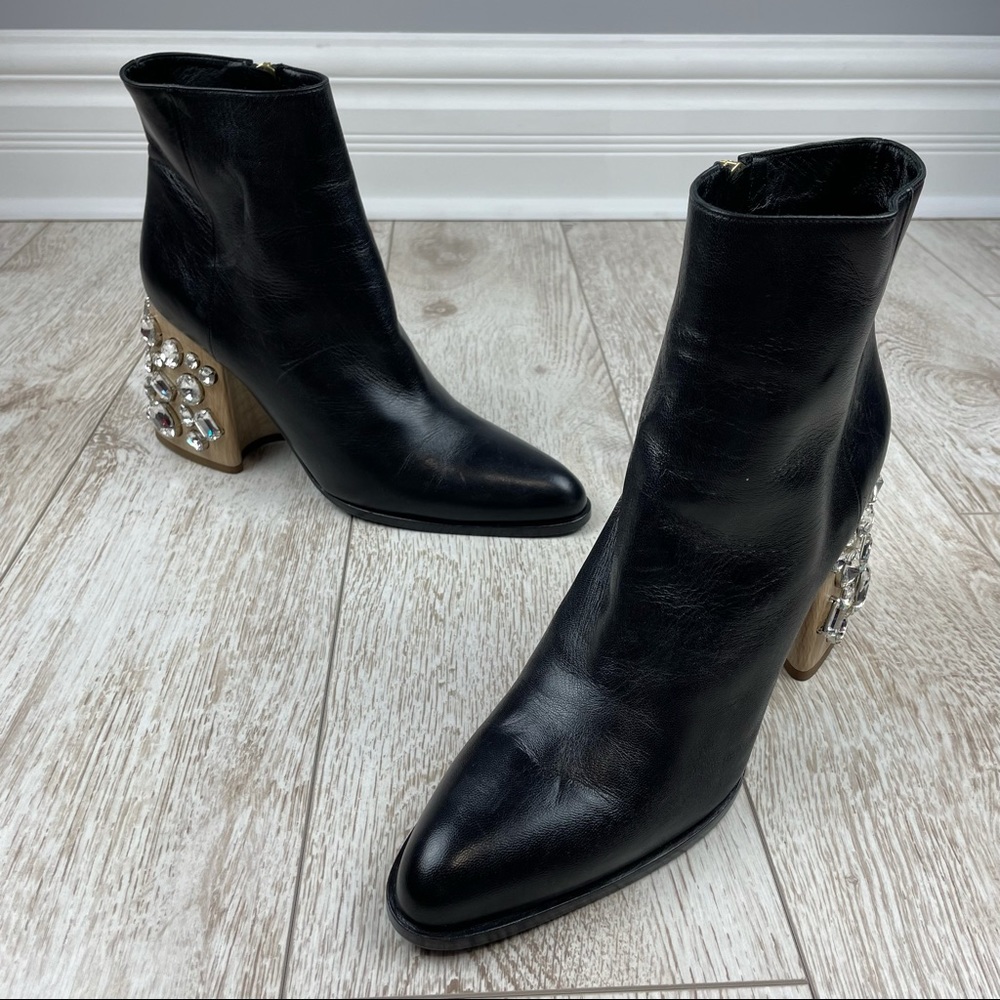 MARNI 41 crystal embellished black leather ankle boots booties - Picture 3 of 7